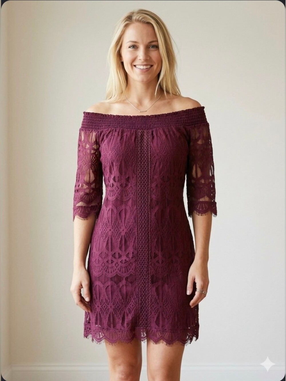 Trixxie Burgundy Mini Dress with Lining & Lace Overlay, Size L (10/12) - Picture 7 of 7